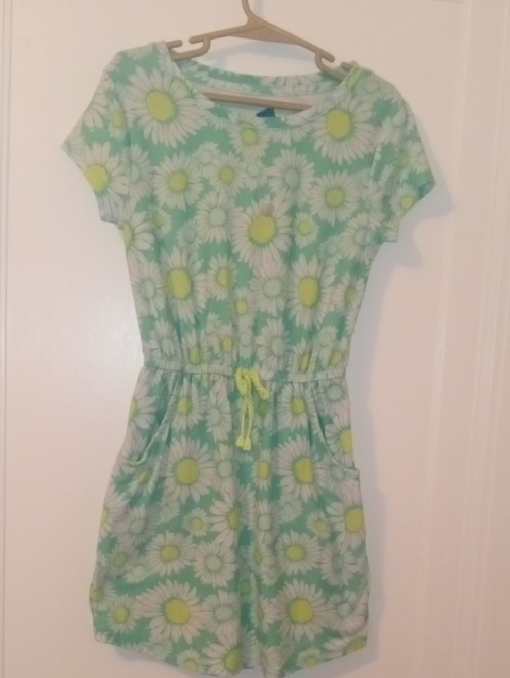 Girls' Daisy Print Mint Green Dress with Pocket Waist 5/6